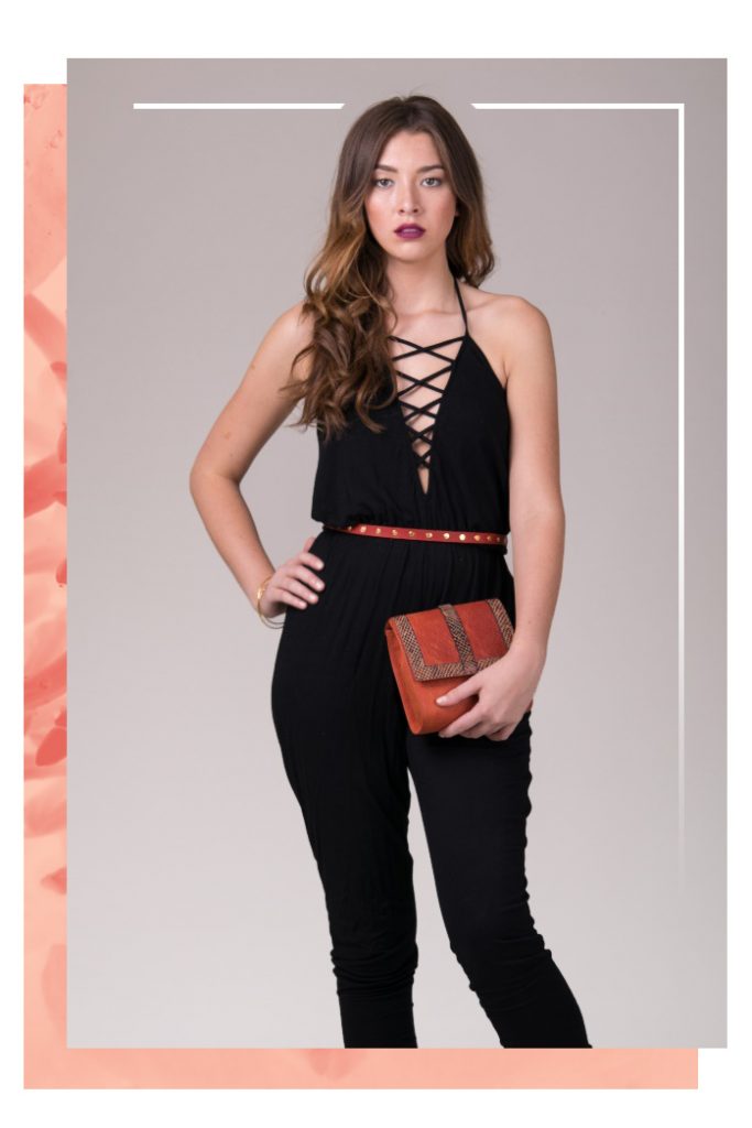 Styling Resolutions - Black jumpsuit with a red skinny cala belt